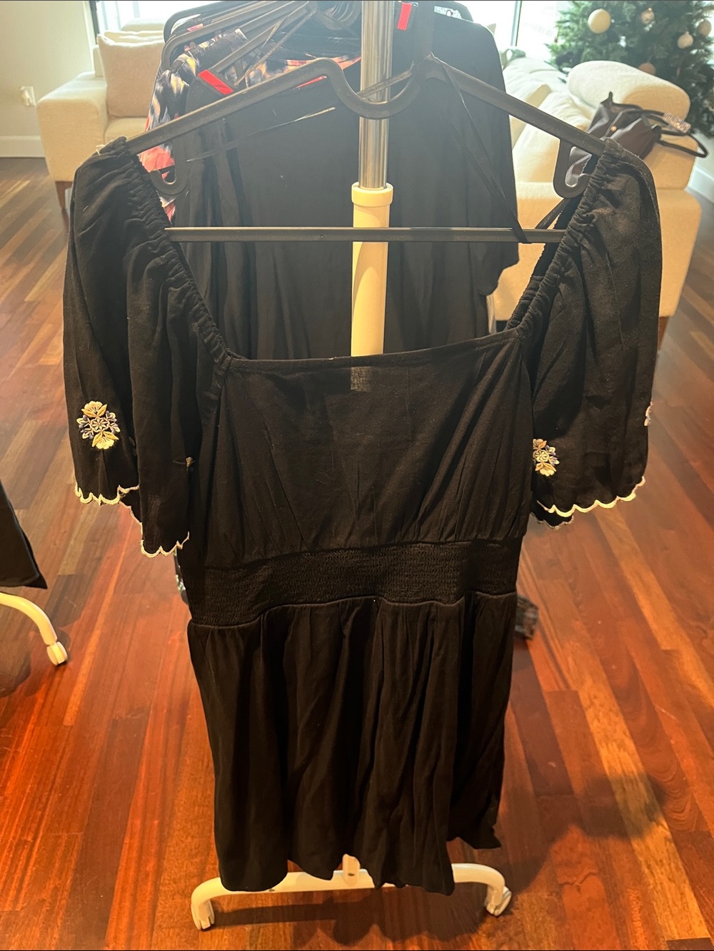 Old Navy Black Off-Shoulder Floral Sleeve Mini Dress
